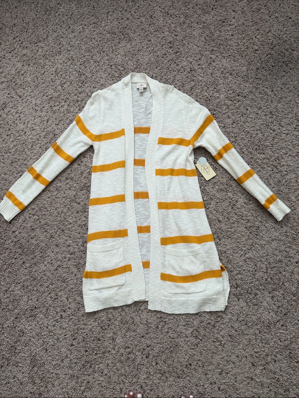 St. John's Bay Cream Cardigan with Mustard Stripes